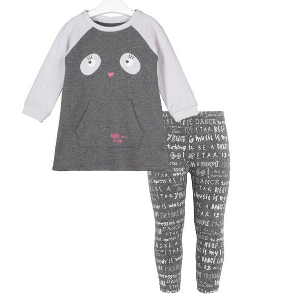 NWT Losan Dark grey fleece dress and printed leggings set - Picture 1 of 6